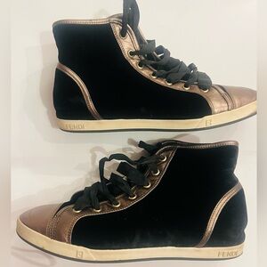 Fendi black and gold hi-top sneakers shoes with COA
